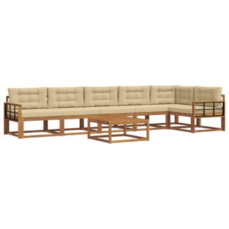 vidaXL Conjunto De Sof&aacute;s De Exterior Con Coj&iacute;n 7 Pcs Natural Y Beige Vidaxl