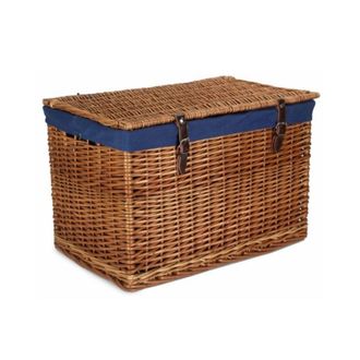Red Hamper 60cm Double Steamed Chest Picnic Basket with Cotton Lining in Blue