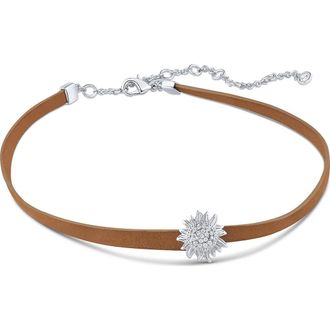 Kenneth Jay Lane Pav&eacute; Cubic Zirconia Sunflower Choker Necklace in Brown/Silver at Nordstrom Rack