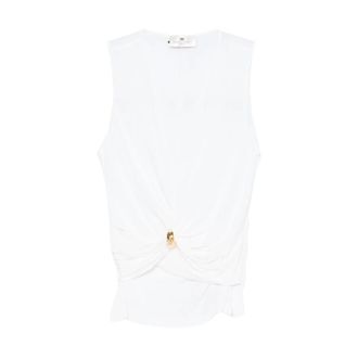 Elisabetta Franchi Sleeveless Tops, female, White, Size: S Jersey Top with Jewel Detail