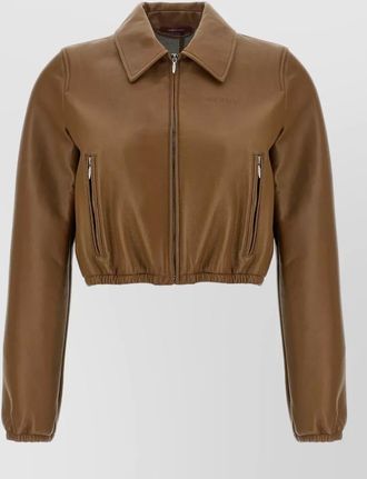 Gucci cropped leather jacket jersey panels