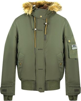 Diesel W-Jame-21 Faux Fur Trimmed Green Bomber Jacket