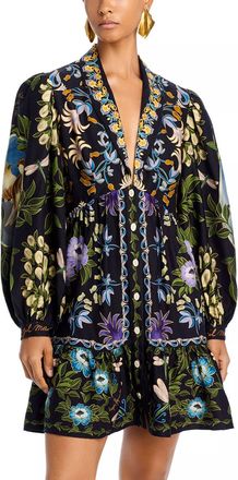 Farm Rio Winter Garden Long Sleeve Mini Dress In Black