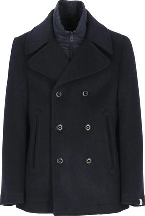 Peuterey Wol gevoekte double-breasted jas - Heren - Mantel - Blauw - L - Wol - Jassen