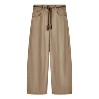 Giorgio Armani Wide Trousers, female, Green, Size: M Cupro and Linen Trousers with Belt