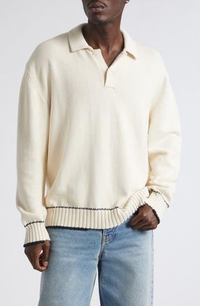 Golden Goose Journey Rindley Tipped Cotton Blend Polo Sweater in Heritage White at Nordstrom, Size Large