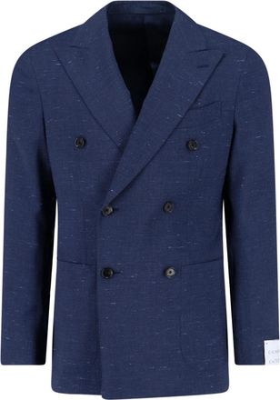 Caruso Double-Breasted Wool And Silk Blazer, Blue
