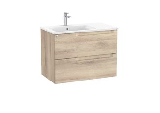 Roca Roca - Pack Mueble Base De 2 Cajones + Lavabo Aleyda Color: Beige Madera - Medidas: 805x460x565 Mm - Posici&oacute;n Del Lavabo: Izquierda