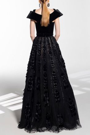 Saiid Kobeisy Beaded Tulle Skirt With Velvet Bodysuit