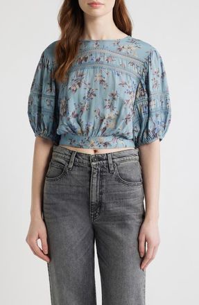 AllSaints Floral Lace Trim Top in Vine Lake Blue at Nordstrom, Size 10 Us