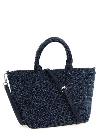 Ganni Embroidered Bear Tweed Tote Bag - Navy
