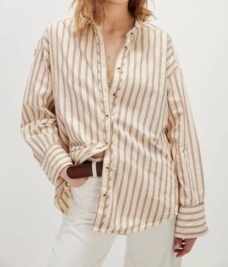 Free People Striped Varsity Shirt In Ivory Combo