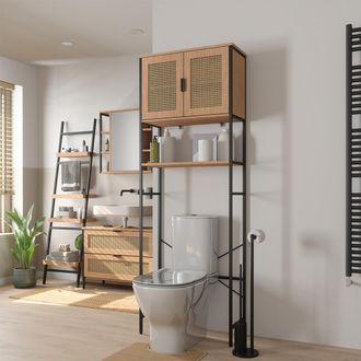 Vicco Armario De Aseo Linara, Roble/negro, 64 X 180 Cm, Vicco