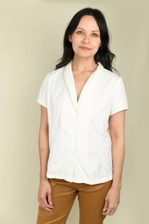 Katharina Hovman Button-Down Technical Taffeta Blouse In Crema Flower