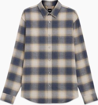 HUGO BOSS Mens H-Owen Flannel Shirt Navy - Blue - Size: Regular/36