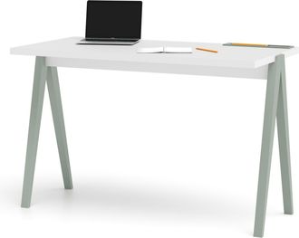 HERDASA Escritorio 635 De La Colecci&oacute;n Comp&aacute;s, Blanco De Melamina Y Patas De Haya Verde