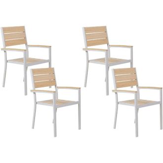 Beliani Set di 4 sedie da pranzo da giardino Struttura in alluminio bianco Seduta beige Prato