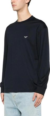Emporio Armani Long Sleeve T-Shirts, male, Blue, M, Crew Neck Long Sleeve Top