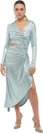 Off-white Light Blue V Neck Midi Dress