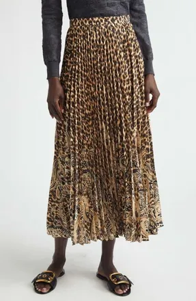 Etro Mixed Print Pleated Midi Skirt in Beige at Nordstrom, Size 36