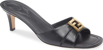 Fendi FFold Kitten Heel Slide Sandal in Black at Nordstrom, Size 10.5Us