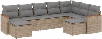 vidaXL Juego De Sof&aacute;s Jard&iacute;n Con Cojines Beige Mezcla 9 Pzas Rat&aacute;n Pe Vidaxl