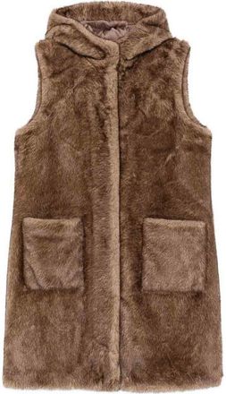 Betta Corradi Brown Faux Fur Vest With Hood
