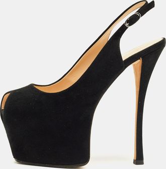 Giuseppe Zanotti Black Suede Platform Slingback Pumps