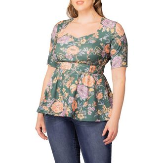 Kiyonna Posh Peplum Top in Green Garden at Nordstrom, Size 1X