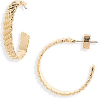 Nordstrom Demi-Fine Ridged Hoop Earrings in 14K Gold Plated at Nordstrom