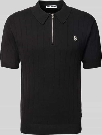 Review Slim Fit Poloshirt mit Label-Stitching in Black, Größe XXL