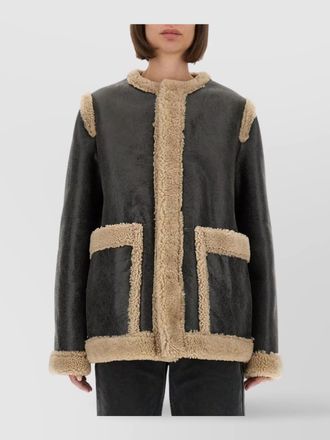 Maison Margiela shearling trim longline jacket with front pockets