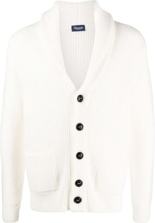 Drumohr White Shawl Neck Sweater