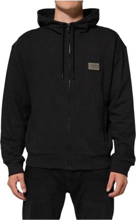 Dolce & Gabbana Zwart Logo Full-Zip Hoodie - Heren - Hoodies - Zwart - 2XS - Katoen - Hoodies & sweatvesten