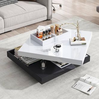Matteo High-Gloss White & Black 360&deg; Rotating Coffee Table with Storage