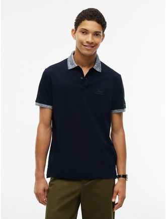 Tommy Hilfiger Mens Regular Fit Heathered Trim Pique Polo - Navy Blue - XXL
