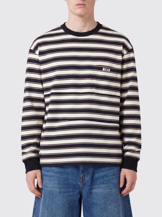 Msgm T-shirt a maniche lunghe a righe in cotone con girocollo
