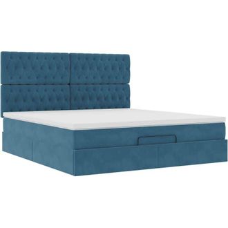 vidaXL Estructura De Cama Otomana Colchones Terciopelo Azul Oscuro Vidaxl