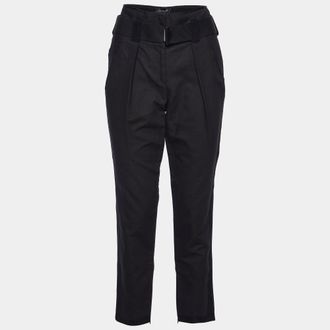 Isabel Marant Black Cotton Belt Detail Tapered Trousers