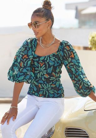 Lascana Womens Pleated Balloon Sleeve Blouse