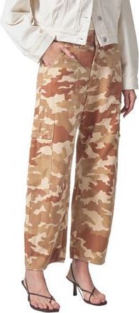 Citizens Of Humanity Marcelle Camo Print Low Rise Barrel Cargo Jeans in Sand Camo at Nordstrom Rack, Size 33