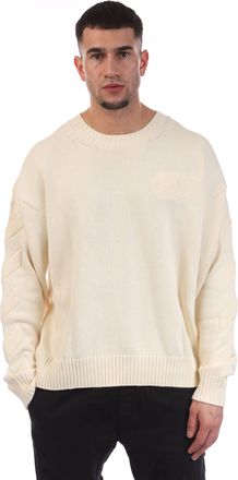 Off-white Heren Off White 3D Diagonaal gebreid crewneck sweatshirt in cr&egrave;me