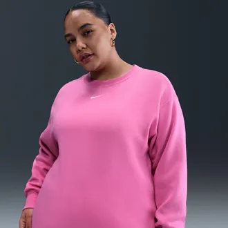 Nike Womens Nike Sportswear Phoenix Fleece Oversized Crew-Neck Sweatshirt (Plus Size) in Pink | FZ4272-675