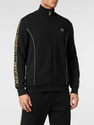 Plein Sport High Neck Zip-Up Jersey Sweatshirt with Back Logo