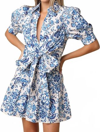 Olivaceous Hunter Tie Front Mini Dress In Blue