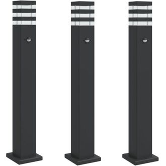 vidaXL Vidaxl - L&aacute;mparas Suelo Exterior Con Sensor 3 Uds Aluminio Negro 80 Cm