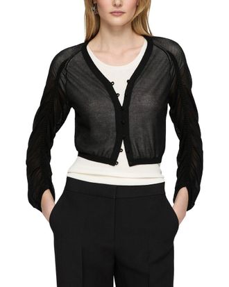 Lafayette 148 New York Ruched Cropped V-Neck Cardigan