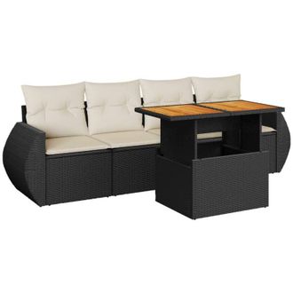 vidaXL Vidaxl - Set De Muebles De Jard&iacute;n 5 Pzas Y Cojines Rat&aacute;n Sint&eacute;tico Negro