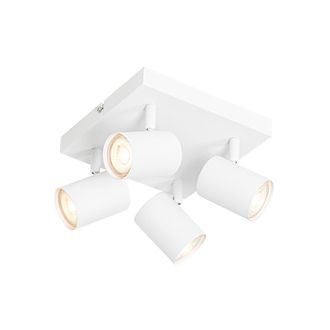 QAZQA Moderno Plaf&oacute;n Moderno Blanco 4 Luces Orientable Cuadrado - Jeana Acero Cuadrada Adecuado Para Led Max. 4 X 10 Watt - Qazqa