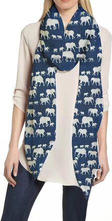 Lina & Lily Elephant Animal Print Womens Scarf Shawl Wrap Lightweight (Blue & White)